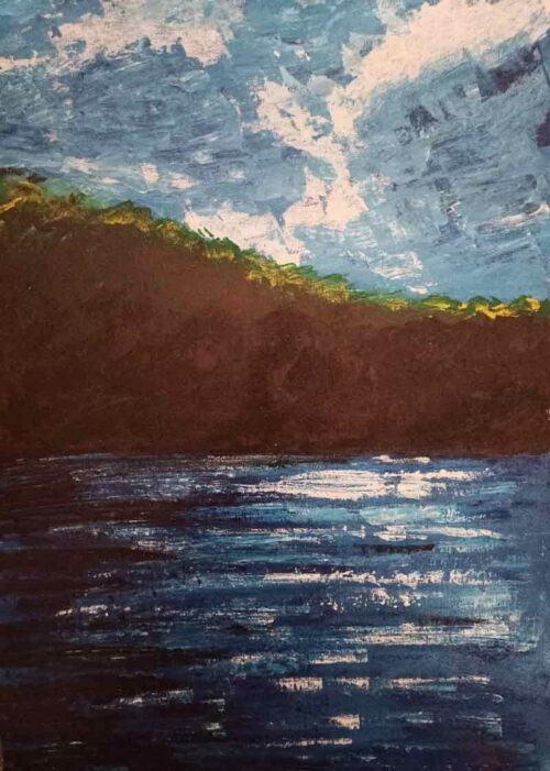 Impressionistic Midnight Lake with Acrylic on Canvas